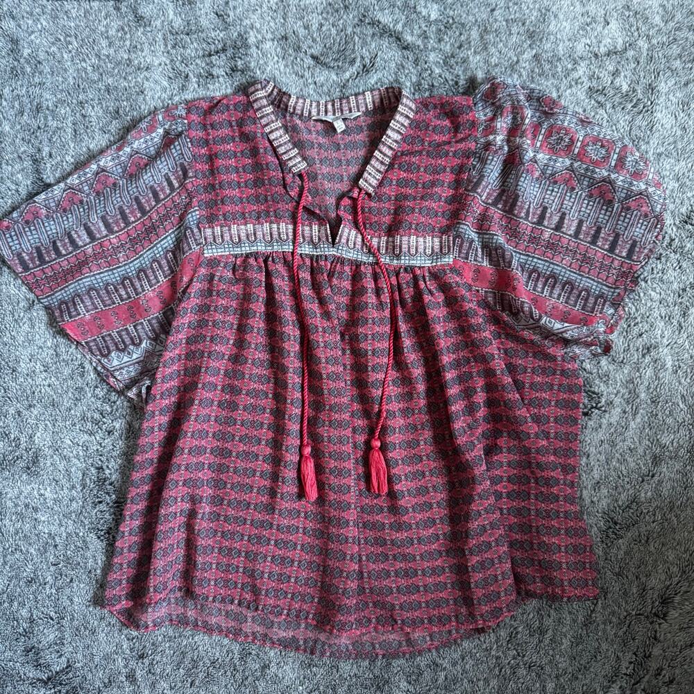 Lucky Brand Tasseled Peasant Blouse Women's Large